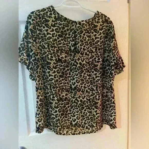 Como Blu cheetah leopard ruffle sleeve blouse short sleeve size large - Picture 4 of 7